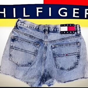 Tommy Hilfiger Light Wash Denim Cutoff Shorts with Flag Patch